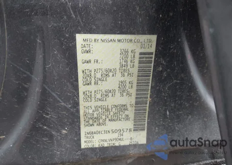 2014 Nissan Titan Sl из США, поврежденный, VIN 1N6BA0EC3EN509578